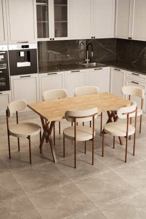 Trend Kitchen Table Set for 6 Persons Atlantic Pine-Cream-Brown - Evdemo