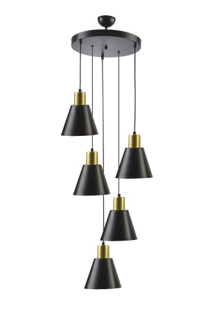Trend Modern Tasarım Siyah Renk Metal Sarkıt Cafe -yemek Masası Üstü -salon 5 Li Avize LA155523000016 - Fer Avize