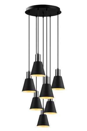 Trend Özel Tasarım Spor Modern Metal Başlıklı Sarkıt Siyah Cafe - Mutfak 7 Li Avize btrend - Fer Avize