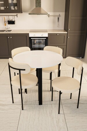 Trend Round Kitchen Table Set White-Cream-Black - Evdemo