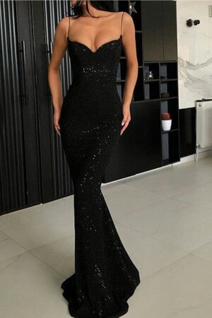 Trend Velvet Fish Dress BLK - SELİN MODA EVİ