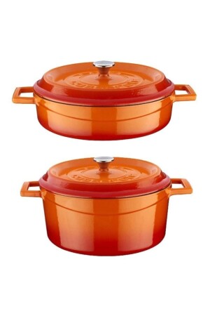 Trendy Cast Iron 2-Piece Pot Set 24cm Deep Flattened Orange Lava24bdred - Lava