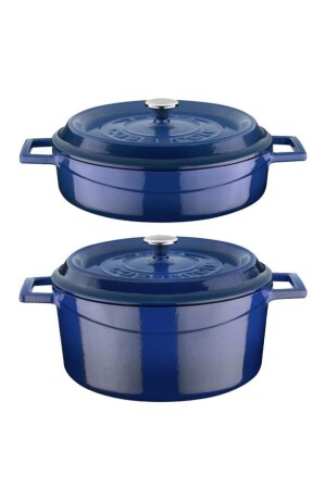 Trendy Cast Iron 2-Piece Pot Set 28cm Deep Flat Blue lava28bdmavi - Lava