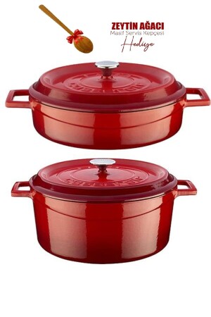 Trendy Cast Iron 2-Piece Pot Set 28cm Deep Flattened Red lava28bdred - Lava