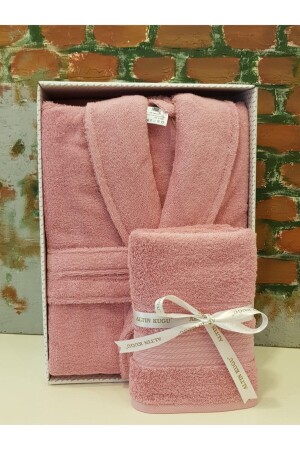 Trendy Şalyaka Bornoz + Baş Havlusu- Koyu Pembe - Özdilek