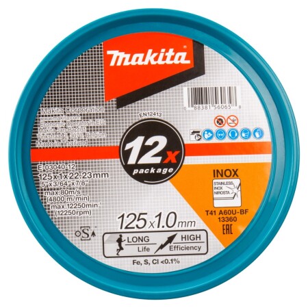 Trennscheibe für Metall MAKITA A60U 125x1,0mm, 12 Stück. - Makita Accessories