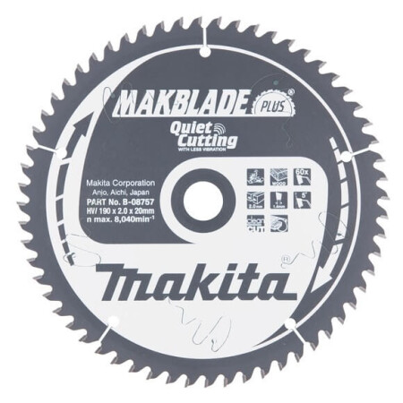Trennscheibe MAKITA Makblade plus 190x20x2,0mm 60T 5° - Makita Accessories