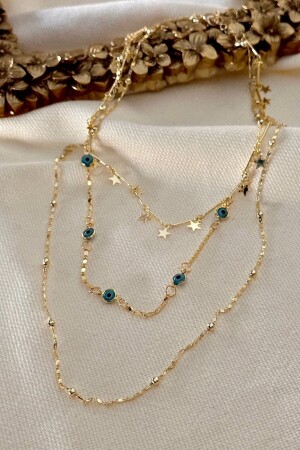 Triple Ball Chain - Single Necklace with Evil Eye and Star Detail - Trendy Butik