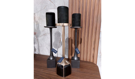 Triple Black Gold Candlestick - 20260 - Cadde Yıldız
