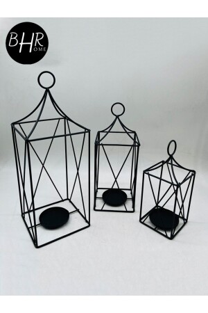 Triple Black Wrought Iron Lantern Candle Holder Decorative Candlestick (SMALL) - Bhrhome