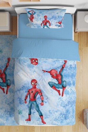 Triple Blue Spiderman Patterned Single Baby Kids Duvet Cover Set - Evpanya