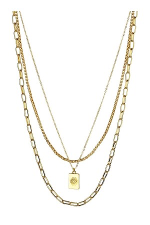 Triple Chain Object Detail Gold Plated Necklace - Klips Concept