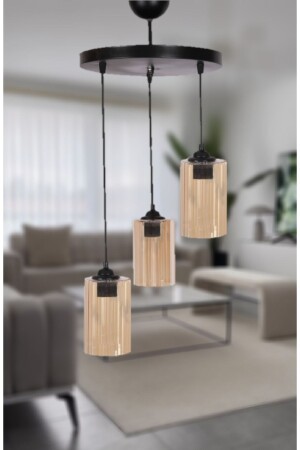 Triple Honey Mica Glass Pendant Lamp Chandelier - Semboldekor