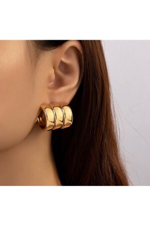 Triple Look Domed Hoop Earrings - Mercan Aksesuar