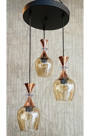 Triple Pendant Lamp Copper Tulip Honey Glass Modern Chandelier KAFKAS271 - TREND