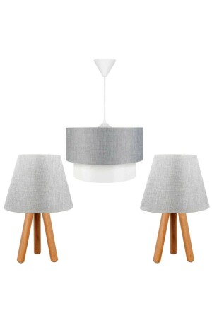 Triple Room Set Chandelier And Wooden Lampshade Gray P5095S8467 - EvLight