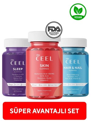 Triple Skin Vitamin - Sleep Vitamin and Hair & Nail Gummy Vegan Chewable Vitamin - Vita Ceel