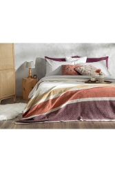 Triple Stripe Scotch Çift Kişilik Battaniye 200x220 Cm Mürdüm Terracota TYC00709235686 - English Home