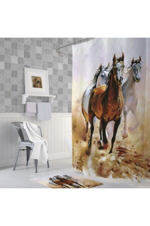 Tropical Horses Bathroom Shower Curtain Single Wing 1x180x200 BAPTHHORSES - Zethome