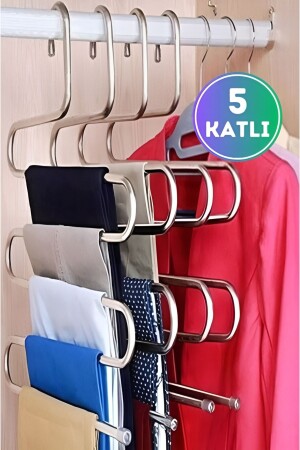 Trouser hanger 5-layer metal Inside the wardrobe Smart Chrome Hanger Trouser Hanger 5-layer Organizer Model - Keyfi Sepet