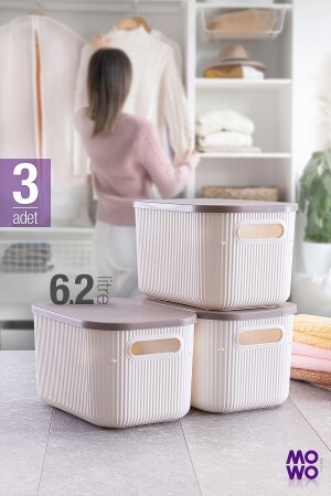Trove 3 Piece 6. 2 Lt (WHITE) Organizer Organizer Box with Lid - Decorative Storage Box - Mowo Home