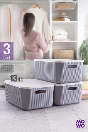 Trove 3 Stück 13–4 Lt (grau) Organizer-Box mit Deckel – dekorative Aufbewahrungsbox - Mowo Home