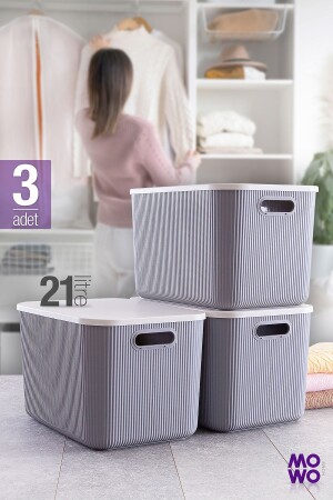 Trove Gray 21 Lt Multi-Purpose Cabinet Organizer Box with Lid - Decorative Storage Box - Mowo Home