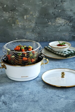 Troy Enamel Frying Pan white 24 Cm - Emsan