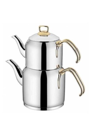 Truva Gold No:2 Medium Size Steel Teapot Set NFD-0169 - SILA