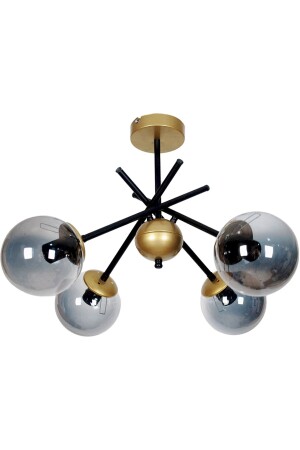 Truva Modern Design Antique Detailed Black Color Smoked Glass Living Room - Kitchen - Bedroom 4-Piece Chandelier TRV93 - Fer Avize