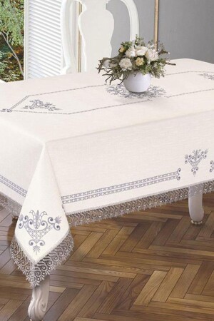Tulip Printed Es Guipure Table Cloth - Silver - Çeyiz Diyarı