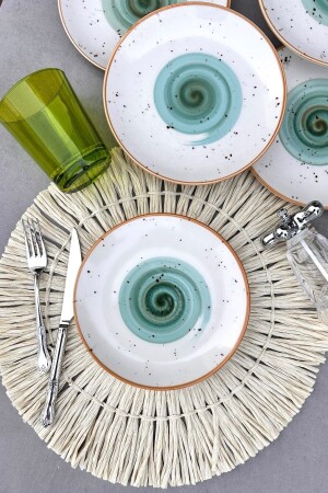 Tulu Porcelain Galaxy Turquoise 6 Person Porcelain Modern Cream Handmade Cake Plate Serving Set TLGLX066PS - porselenden