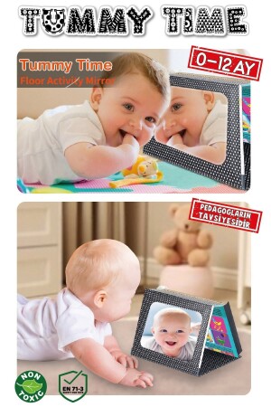 Tummy Time Mirrored First Intelligence Cards+safe Baby Mirror - Educational Cards - Magnet İq