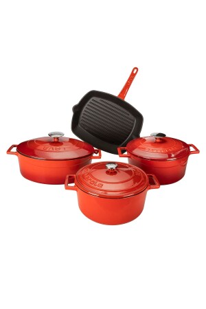 Turka 7 Piece Cast Iron Red Cookware Set Lava Turka 7 Piece - Lava