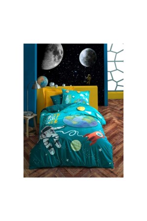 Turkuaz Junıor Tek Kişilik Nevresim Takımı LITTLE ASTRONAUT NEVRESİM TAKIMI - Cotton Box
