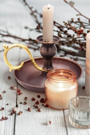 Turna Copper Alem Candle Holder Flat Oxide Turna2581-3 P845S1869 - TURNA BAKIR