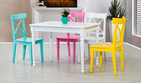Turned Camel Dining Table Set - Colorful - Cadde Yıldız