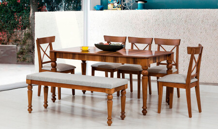 Turned Large Camel Dining Table Set - Cadde Yıldız
