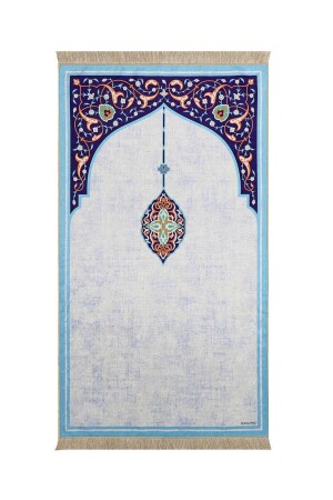 Turquoise Velvet Carpet Prayer Mat 20df-15655 - Bursa İpek
