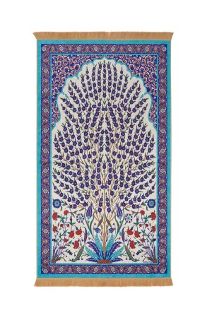 Turquoise Velvet Carpet Prayer Rug 8683433073074 - Bursa İpek