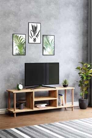 TV-Ständer TV-Einheit mit Regal Fernsehständer Holzbeine Kiefer TVSHP - interGO