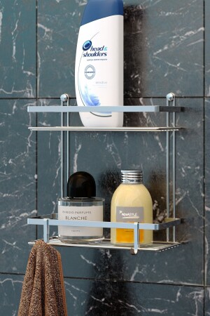TWO-TIER BATHROOM SHELF WITH HOOK CHROME ES067H - Teknotel