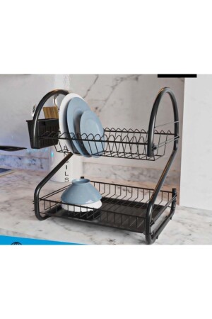 Two-Tier Dish Rack Plate Rack Black + Black Tray SM014 - SUNTEL BANYO MUTFAK AKSESUARLARI