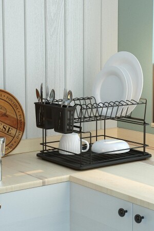 TWO-TIER MODULAR PLATE RACK DISH RACK MATT BLACK KB010 - Teknotel