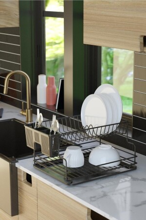 TWO-TIER PLATE RACK DISH RACK MATT BLACK KB005 - Teknotel