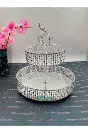 Two-Tier Silver Metal Mirrored Sugar Bowl, Snack Bowl, Presentation Plate two-layer presentation silver - Panayır Home