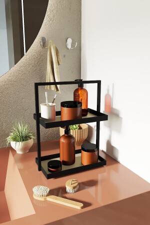 Two Tiers Rectangular Cream Leather Kitchen Jewelry Makeup Bathroom Organizer Organizer 35 cm L4282791809-2 - LİLLA HOME