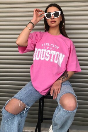 Übergroßes rosa T-Shirt für Damen mit Houston-Aufdruck - Mercoledi