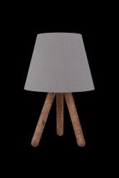 Üç Ayaklı Ahşap Abajur Gri Kumaş Başlık Yatak Odası Çocuk Odası Masa Lambası AAG-1965 - Art&Gift