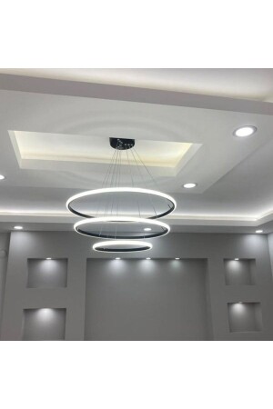 Üçlü Halka Led Avize Siyah Beyaz Işık Salon-oturma Odası - Home